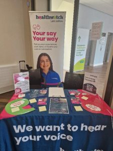 image of the healthwatch lancashire setup at fatima health centre Health Promotion Day 