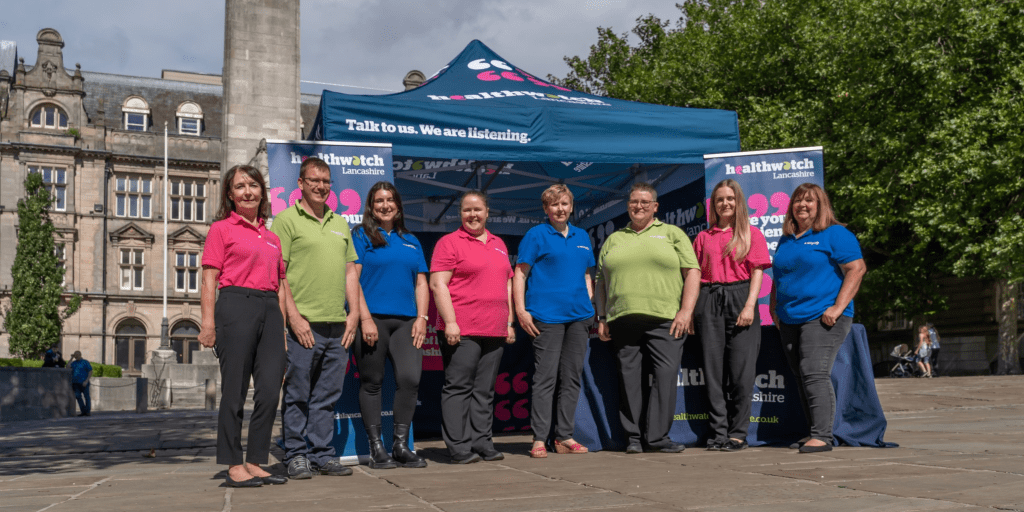 photo of the Healthwatch Lancashire team outside Preston Cenotaph for the blog post, what is healthwatch?