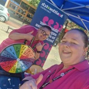 Senior Engagement Officer Emmy with Volunteer Coordinator Dawn at Disability Pride in Preston