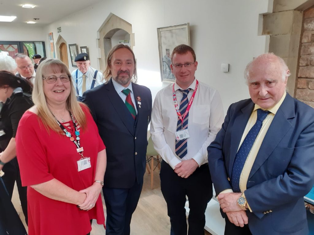 image of engagement team leader steve, senior engagement officer sue with David Appleby, the chair of Healthwatch England Veterans In Communities for their ve day celebration